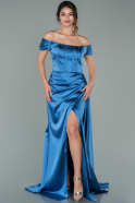 Длинное Атласное Вечернее Платье Индиго ABU1856