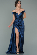 Длинное Атласное Платье Для Помолвки Темно-синий ABU1953