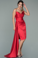 Короткое Атласное Платье красный ABK1128