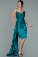 Короткое Атласное Платье Изумрудно-зеленый ABK1128