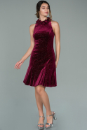 Короткое Бархатное Платье Бордовый ABK1125
