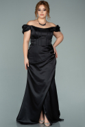 Большое Атласное Платье Черный ABU1896