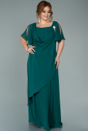 Длинное Шифоновое Вечернее Платье Изумрудно-зеленый ABU1934