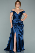 Большое Атласное Платье Темно-синий ABU1954