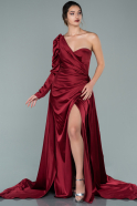 Длинное Атласное Вечернее Платье Бордовый ABU1715