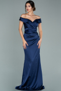 Длинное Атласное Вечернее Платье Темно-синий ABU1943