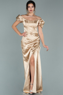 Длинное Атласное Вечернее Платье Золотой ABU1885