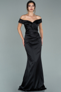 Длинное Атласное Вечернее Платье Черный ABU1943