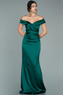 Длинное Атласное Вечернее Платье Изумрудно-зеленый ABU1943