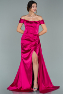 Длинное Атласное Вечернее Платье Светлая Фуксия ABU1856