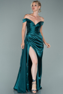 Длинное Атласное Платье Для Помолвки Изумрудно-зеленый ABU1953
