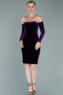 Короткое Бархатное Платье Пурпурный ABK1138
