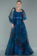 Длинное Свободное Вечернее Платье Синий ABU1949
