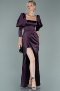 Длинное Атласное Вечернее Платье Тёмно-пурпурный ABU1977