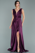 Длинное Атласное Вечернее Платье Сливовый ABU1737