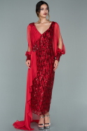 Миди Вечернее Платье Большого Размера красный ABK1075