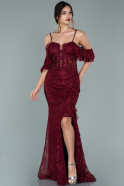 Длинное Вечернее Платье Из Кружева Бордовый ABU1980