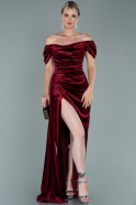Длинное Велюровое Вечернее Платье Бордовый ABU1990