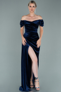 Длинное Велюровое Вечернее Платье Темно-синий ABU1990