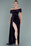 Длинное Велюровое Вечернее Платье Пурпурный ABU1990