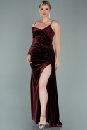 Длинное Велюровое Вечернее Платье Бордовый ABU1993