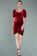 Короткое Бархатное Платье красный ABK1140