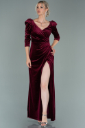 Длинное Велюровое Вечернее Платье Бордовый ABU1997