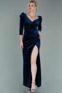 Длинное Велюровое Вечернее Платье Темно-синий ABU1997