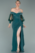 Длинное Вечернее Платье Изумрудно-зеленый ABU1999