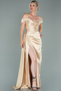 Длинное Атласное Платье Для Помолвки Золотой ABU1953