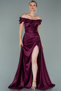 Длинное Атласное Вечернее Платье Сливовый ABU2003