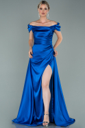 Длинное Атласное Вечернее Платье Ярко-синий ABU2003