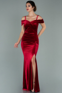 Длинное Велюровое Вечернее Платье красный ABU1992
