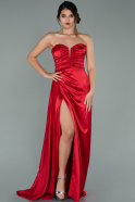 Длинное Атласное Вечернее Платье красный ABU2001