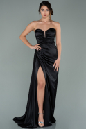Длинное Атласное Вечернее Платье Черный ABU2001