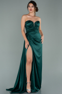 Длинное Атласное Вечернее Платье Изумрудно-зеленый ABU2001