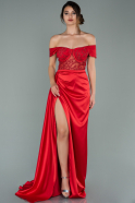 Длинное Атласное Вечернее Платье красный ABU2002