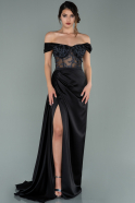 Длинное Атласное Вечернее Платье Черный ABU2002