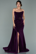 Длинное Велюровое Вечернее Платье Пурпурный ABU2013