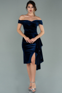 Короткое Бархатное Платье Темно-синий ABK1143