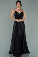 Длинное Атласное Вечернее Платье Черный ABU2000