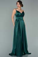 Длинное Атласное Вечернее Платье Изумрудно-зеленый ABU2000