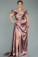 Большое Атласное Платье Пыльно-розовый ABU1626
