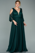 Длинное Шифоновое Вечернее Платье Изумрудно-зеленый ABU1970