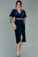 Короткое Бархатное Платье Темно-синий ABK1159
