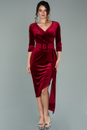 Короткое Бархатное Платье Бордовый ABK1160