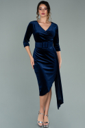 Короткое Бархатное Платье Темно-синий ABK1160