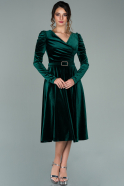 Миди Бархатное Пригласительное Платье Изумрудно-зеленый ABK1161