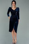 Короткое Бархатное Платье Темно-синий ABK1164