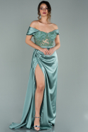 Длинное Атласное Вечернее Платье Бирюзовый ABU2002